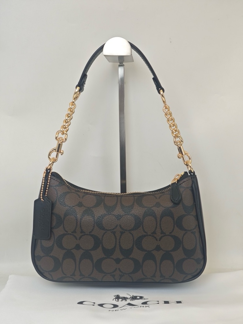 Coach Dark Brown Signature Mini Hobo with Gold Chain - Picture 2 of 12